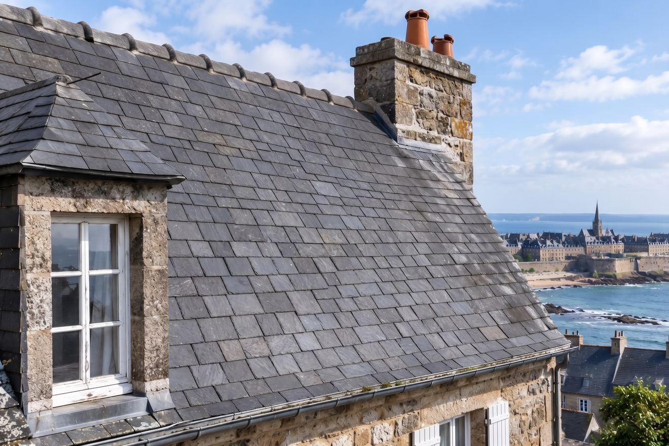 Toiture en ardoise propre après nettoyage à Saint-Malo (image d'illustration)